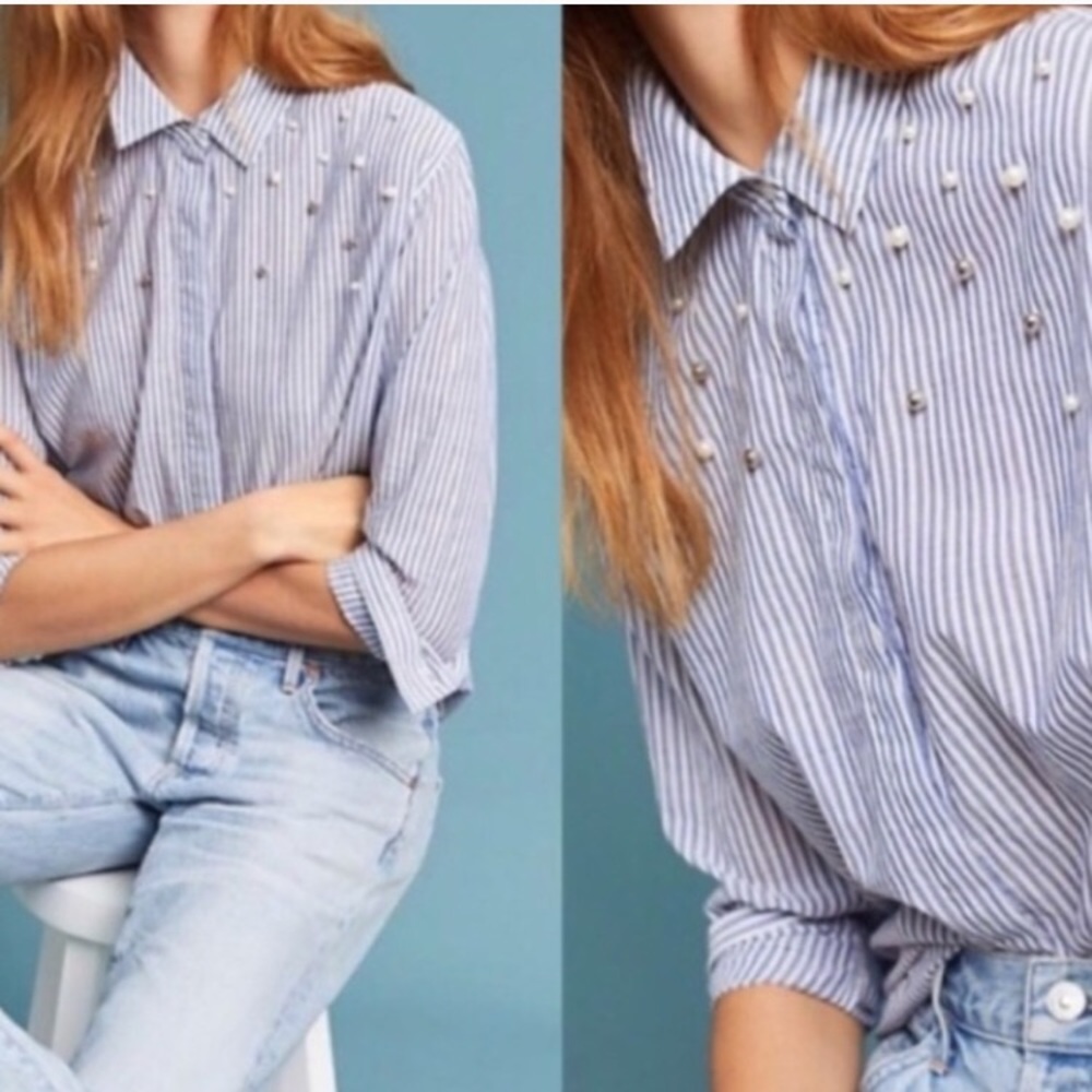 Rails Taylor Banker Stripe Shirt with Pearls